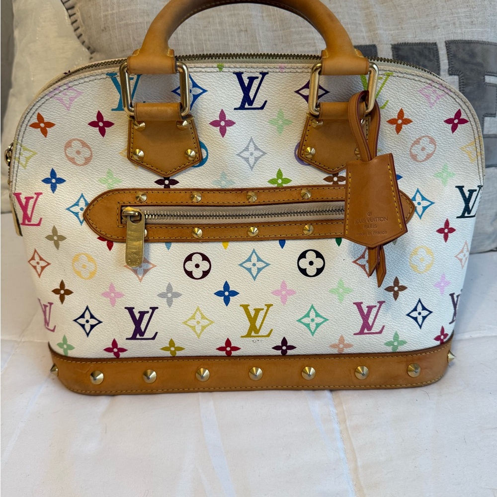 Louis Vuitton Alma PM White Multicolor Murakami Monogram Handbag.